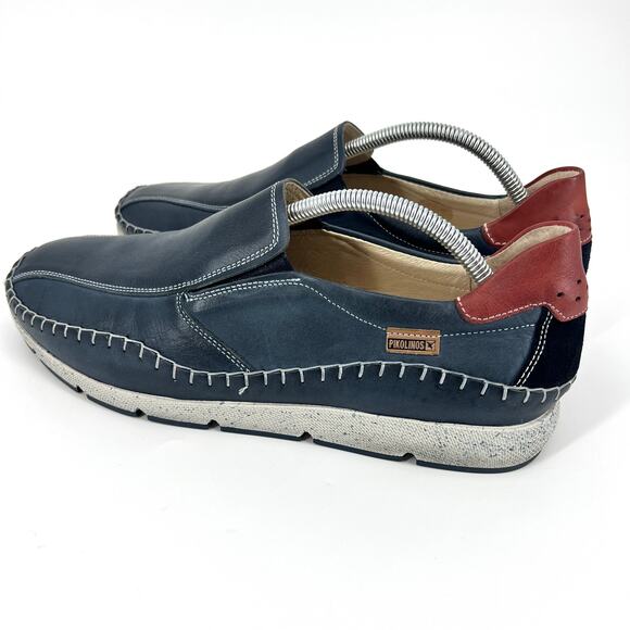 Pikolinos Leather Loafers Navy Blue Contrasting Whip-Stitching Euro Sz 43